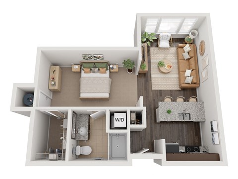 Floor plan for studio, 1 bath, 624 sqft